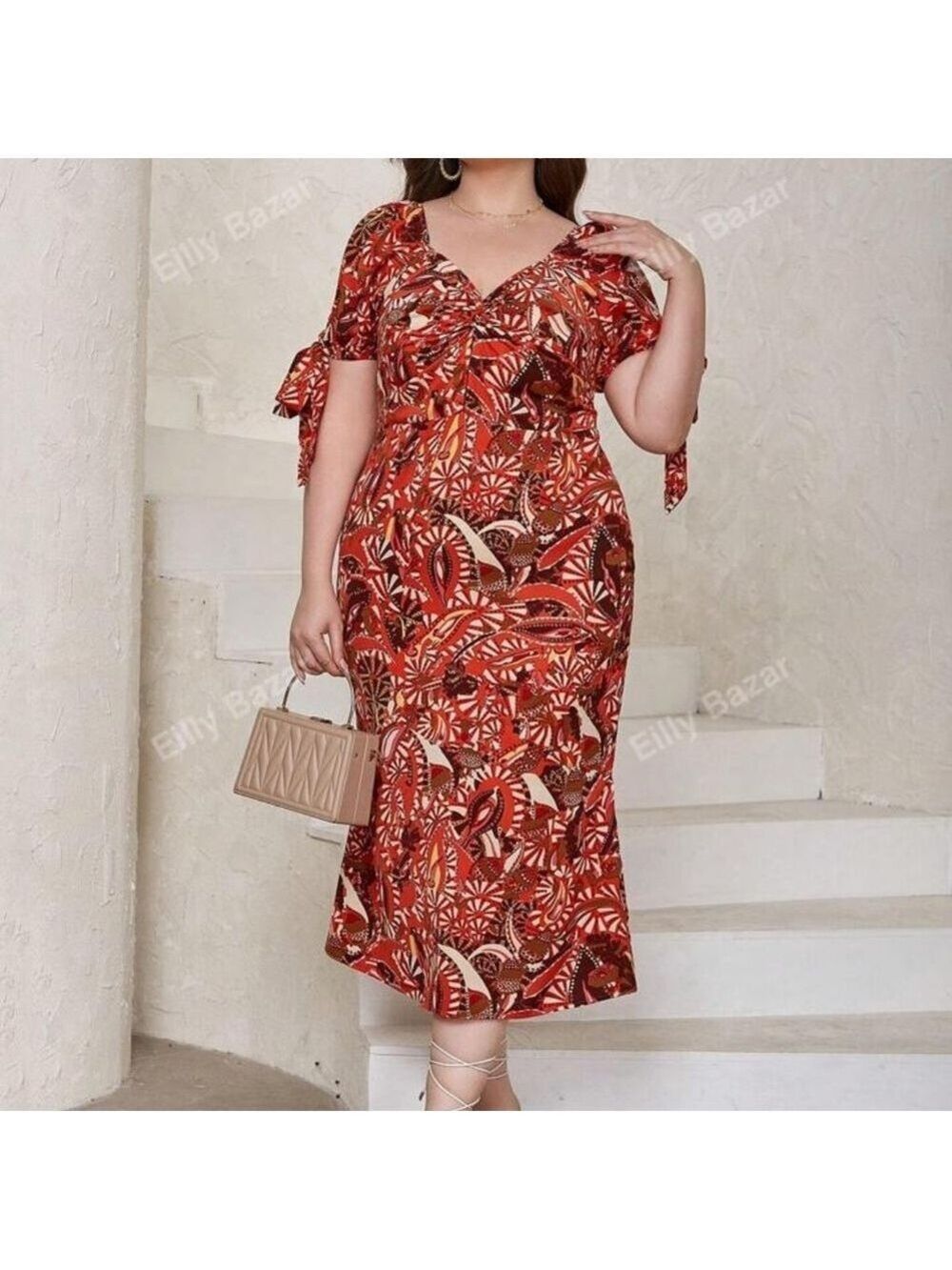 Red Patterned Dress Elegant